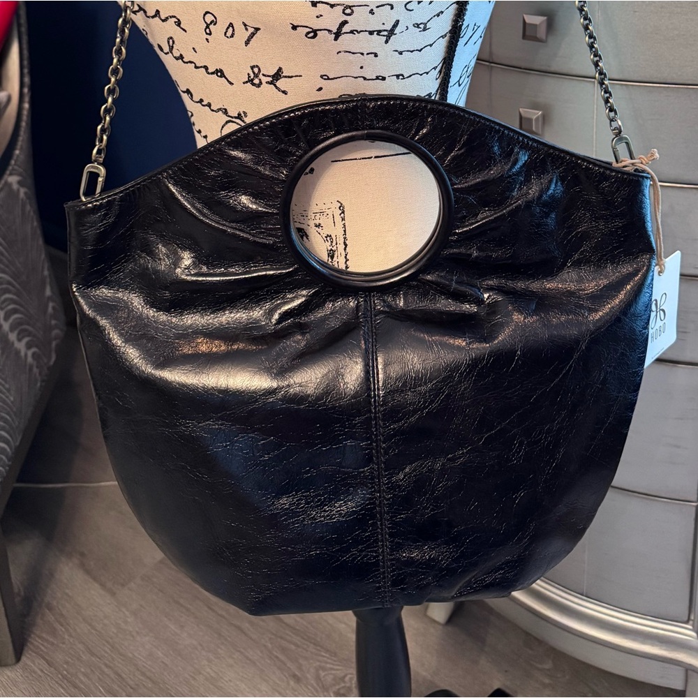 HOBO Black Leather Satchel with Polished Finish
